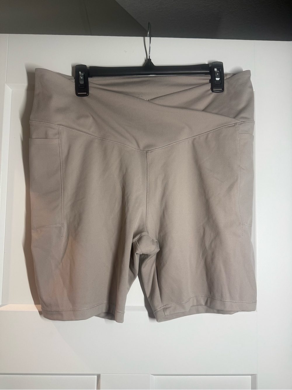 Danskin Neutral Taupe High-Rise Bike Shorts with Side Pockets